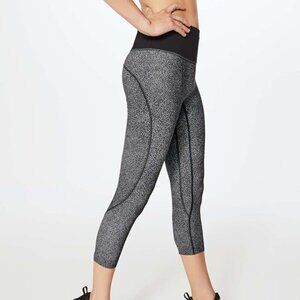 Lululemon Run The Day Crop 23" Fractal Dark Starlight Black Leggings Women's 8
